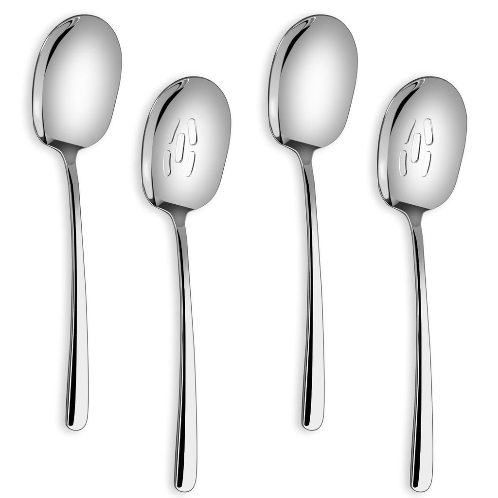SOLEADER Extra Large Serving Spoons Set, 12 Inch Slotted Spoon, Premium Silverware, Cooking Spoon, Pasta Spoon, Buffet Spoons, 18/8 Stainless Steel, Pack of 4