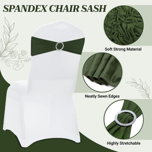 MDS Spandex Chair Sashes - Premium Stretch Covers with Buckle Slider | Olive Green, Pack of 100