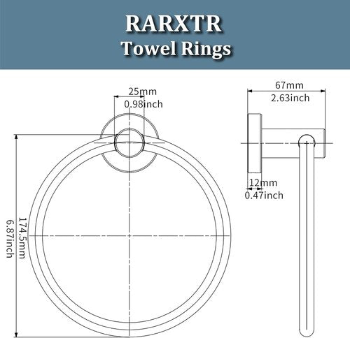 RARXTR Chrome Hand Towel Holder for Bathroom Kitchen Towel Ring Modern Rounded Base Wall Mount SUS304 Stainless Steel