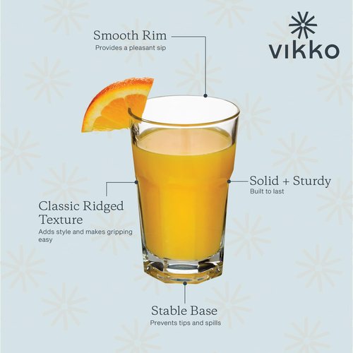 Vikko Drinking Glasses, 9 Ounce Glass Cups, Durable Glasses Drinking Set of 12, Stackable Water Glasses, Highball Glasses, Heavy Base Tumblers & Water Glasses, Dishwasher Safe Cups for Kitchen