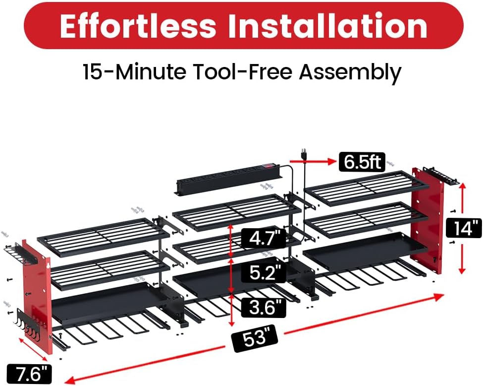 Power Tool Organizer by [Brand Name] - Heavy Duty Wall Mount Tool Shelf with Power Strip | 400lbs Capacity, 12 Slots