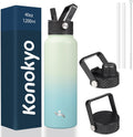 Skiennix 40oz Insulated Stainless Steel Water Bottle - Durable Sport Bottle with 3 Lids | Mint Color