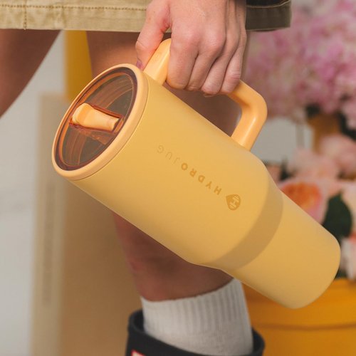 HydroJug Traveler - 40 Oz Insulated Water Bottle with Handle & Flip Straw - Leak Resistant, Marigold