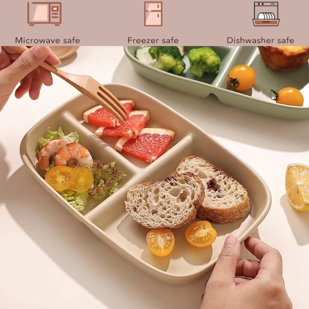 Unbreakable Divided Plates 10.5 Inch 4 PCS,Reusable Wheat Straw Plates，Portion Control Plate Adults, Microwave And Dishwasher Safe, Perfect For Dinner Dishes Kitchen Picnic Party (Classic Series)