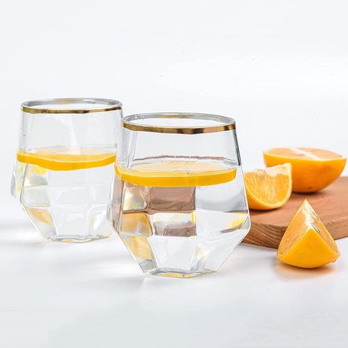 Hyuetrsa 100 Pcs 12 Oz Plastic Wine Cups Gold Rim Plastic Diamond Wine Glass Disposable Stemless Wine Glasses Unbreakable Diamond Wine Glasses for Housewarming Birthday Party Wedding