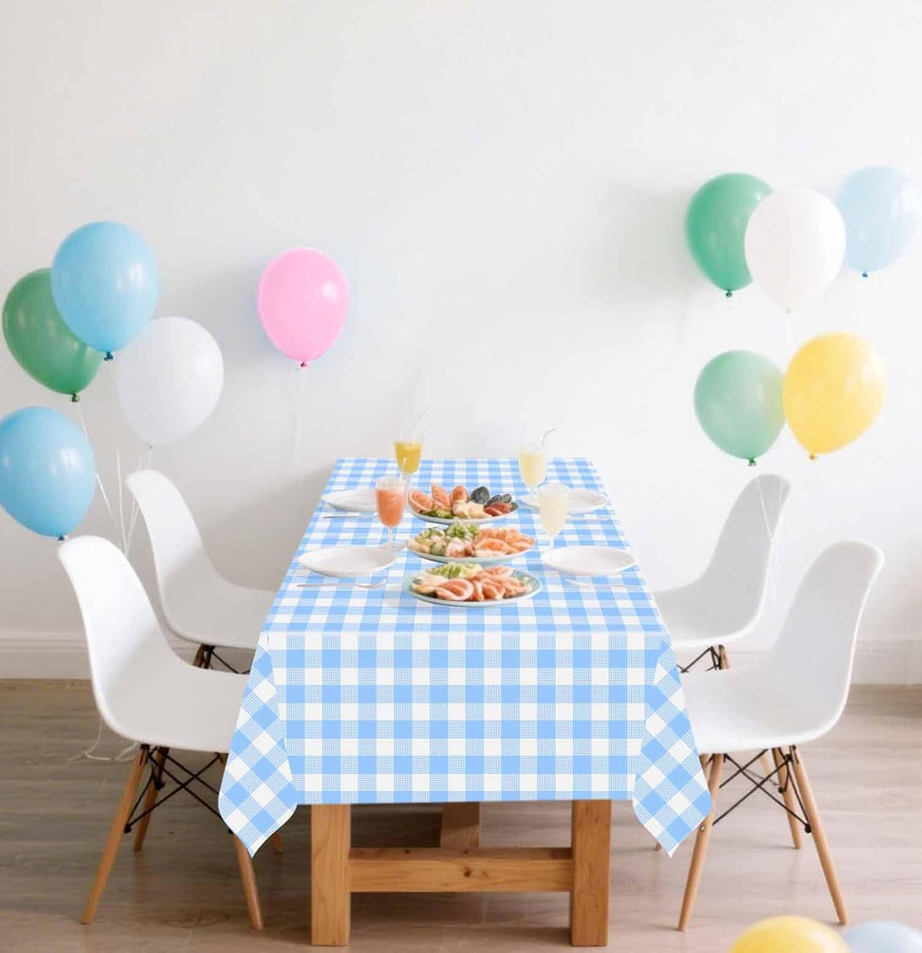 SietDESEO Light Blue Gingham Tablecloth - Disposable Rectangle 54" x 108" for Parties & Events