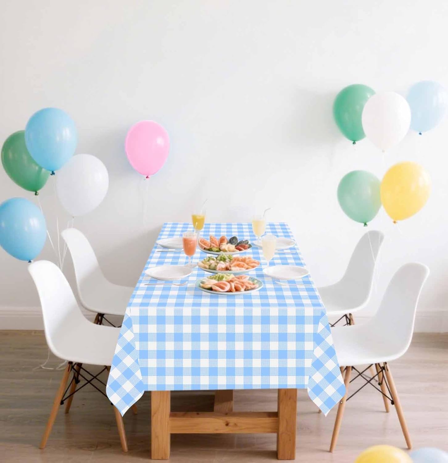 SietDESEO Light Blue Gingham Tablecloth - Disposable Rectangle 54" x 108" for Parties & Events