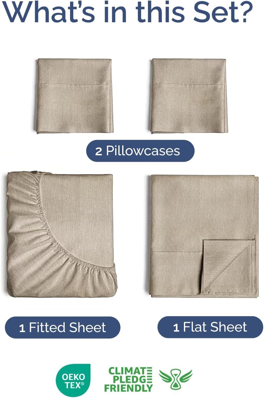 Skiennix Extra Deep Twin XL Sheet Set | 4-Piece Breathable Cooling Bedding - Soft, Wrinkle-Free Heathered Beige