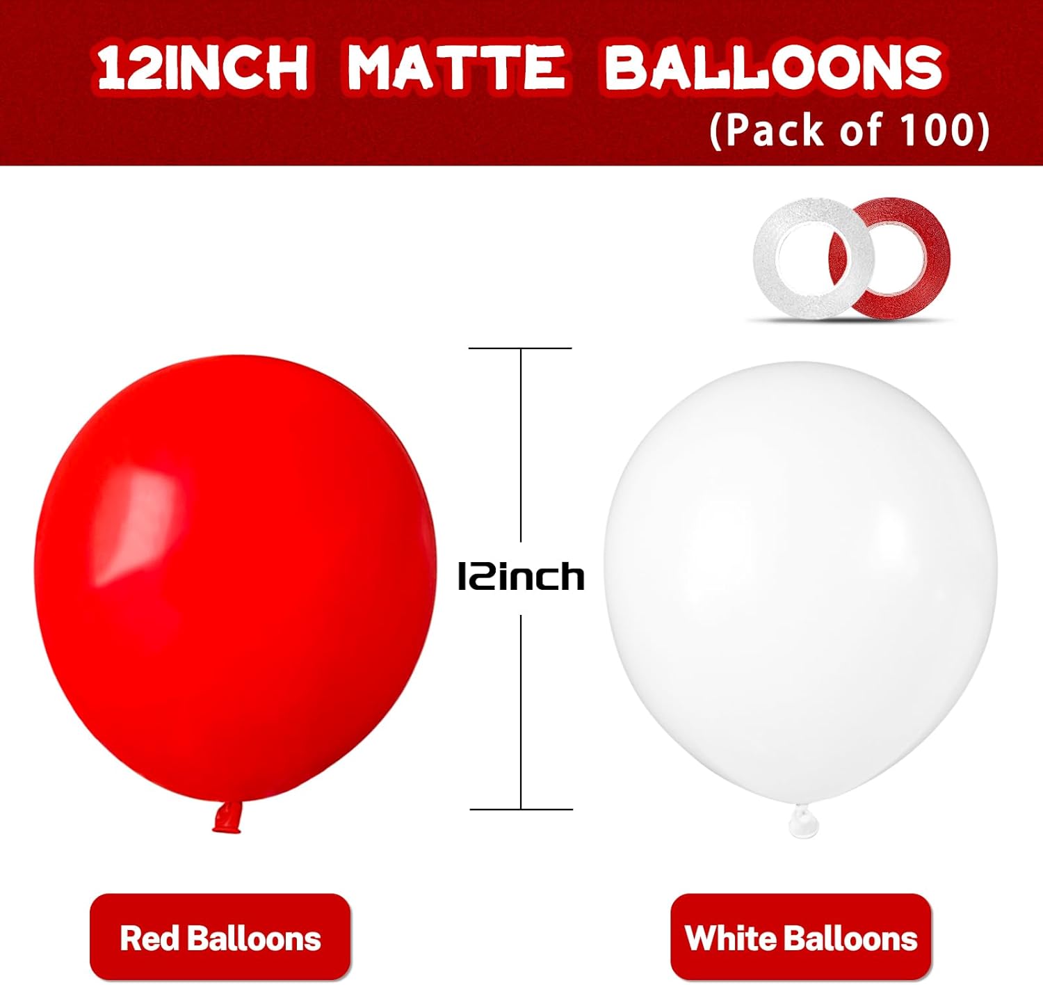 Skiennix 100pcs Red & White 12-Inch Latex Balloons - Perfect for Mother's Day, Valentine's, & Weddings