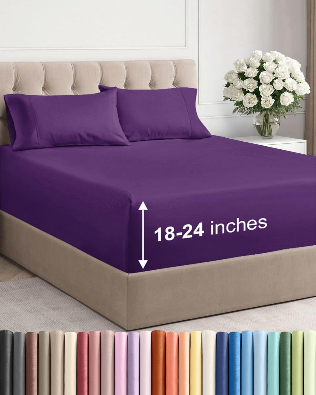 Skiennix Extra Deep Twin XL Sheet Set | 4-Piece Breathable Cooling Bedding - Soft, Wrinkle-Free, Purple