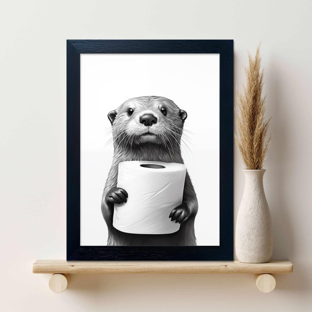 Raccoon Art | Funny Black and White Bathroom Wall Decor | Framed Animal Painting