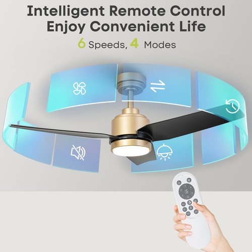42 Inch Black Ceiling Fans with Lights and Remote/APP, Modern Ceiling Fan for Living Room Outdoor Ceiling Fan 6-Speed Adjustable Reversible DC Motor Timer Noiseless 3CCT Dimmable for Bedroom Office