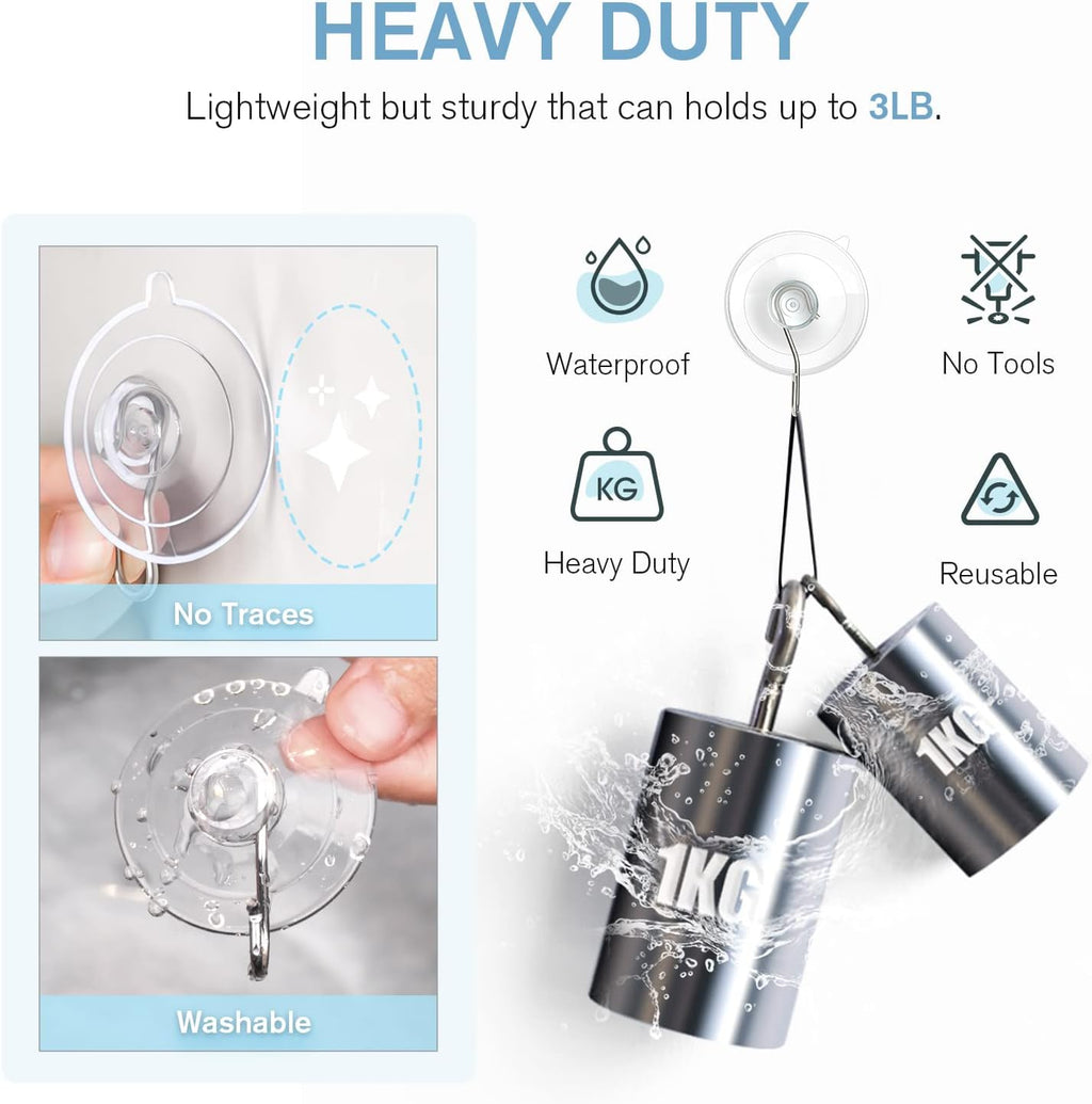VIS'V Suction Cup Hooks - 2 Large & 12 Small Metal Hooks for Strong Hold | Home Organization