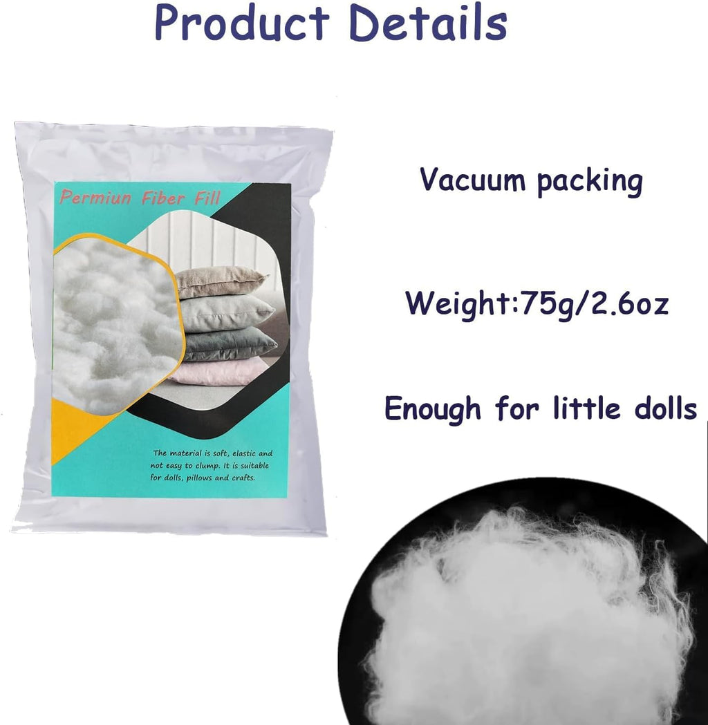 Vseegrs Premium Polyester Stuffing - Soft, Warm Fiber Filling for Stuffed Animals & Dolls | 75g/2.6oz