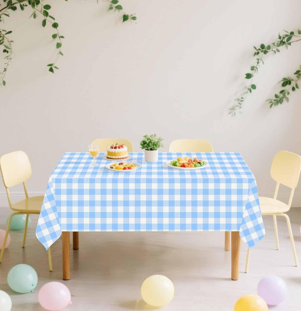 SietDESEO Light Blue Gingham Tablecloth - Disposable Rectangle 54" x 108" for Parties & Events