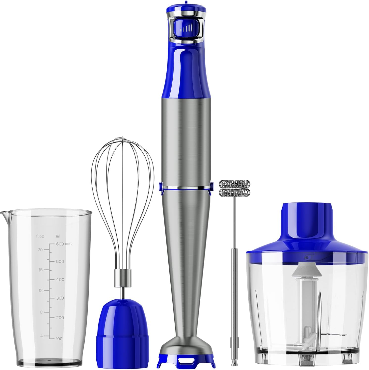 Royal Blue Immersion Blender - 1100W Handheld Stick Blender Set with Variable Speed, Chopper, Whisk & Frother