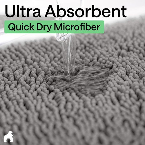 GORILLA GRIP Bath Rug Mat - Soft Absorbent Chenille | Quick-Dry Microfiber, 36x24, Grey