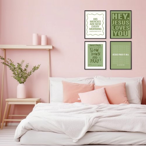 Locomiss Christian Wall Art Posters - Sage Green Jesus Decor for College Dorms | Set of 4 (12x16 Unframed)