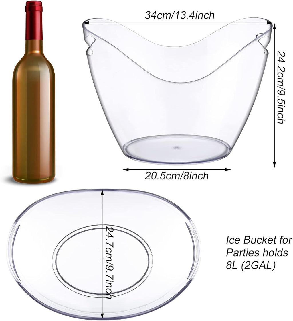Sunnyray 4 Pack Ice Buckets Large Beer Bucket Clear Acrylic Drink Cooler Plastic Ice Beverage Tub Champagne Bottles Bucket Chiller Bin Drink Buckets for Party Barbecue Picnic Home Bar (8L)