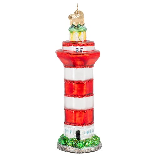 Old World Christmas Hilton Head Lighthouse Glass Blown Ornament for Christmas Tree, Handcrafted Holiday Decoration, Landmarks Collection
