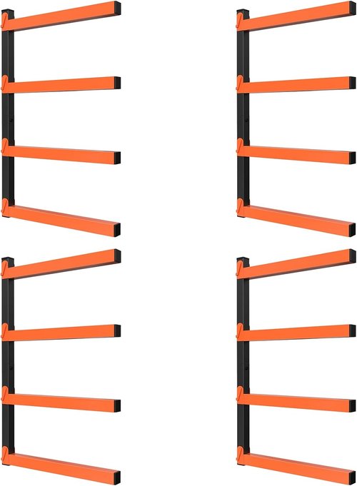 NANANARDOSO Wall Mount Wood Organizer - Heavy Duty Metal Shelf with 4-Level Lumber Racks | 4 Pack