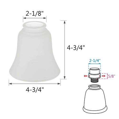 Aspen Creative 23137-4A Transitional Frosted Ceiling Fan Shade, 2-1/8" Fitter, 4-3/4" Diameter x 4-3/4" Height, 4 Pack Replacement Glass