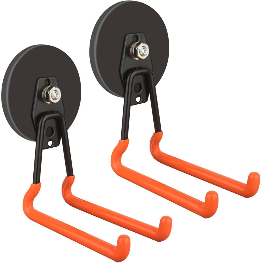 ULIBERMAGNET Heavy Duty Magnetic Hooks - Strong 3.46 Inch Hooks for Cables, Tools & More | 2 Pack (Orange)