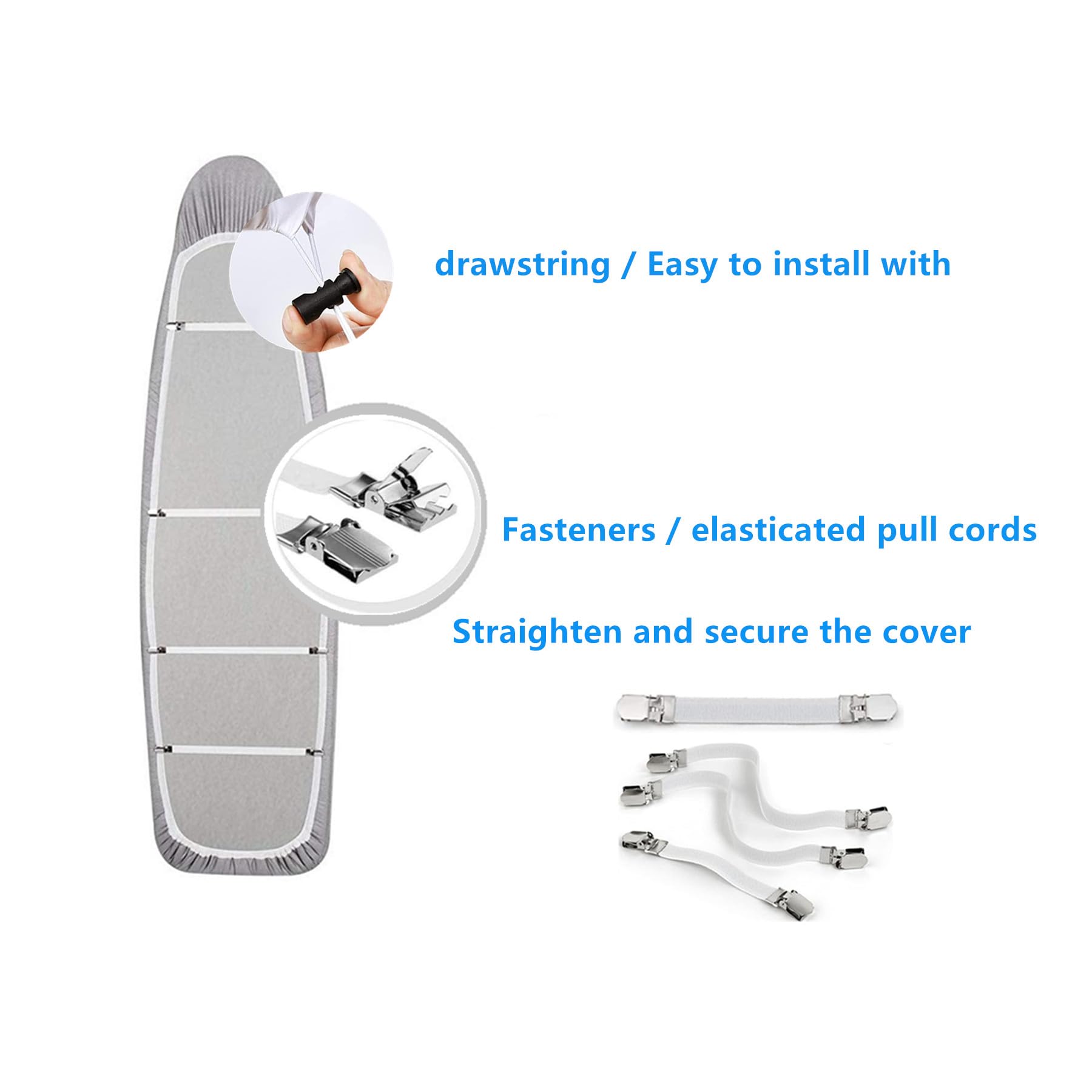 yazilan Extra Large Replacement Ironing Board Cover, 61.8x22.8 Inches, Drawstring Design for Easy Adjustment and Installation, Heavily Padded Ironing Board Cover with Scorch Resistant Pads