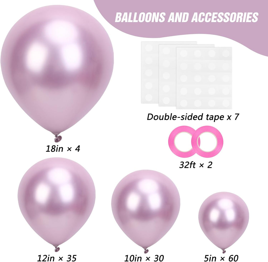RUBFAC Metallic Pink Balloons - 129-Piece Latex Balloon Garland Kit | 5-18 Inch for Weddings & Parties