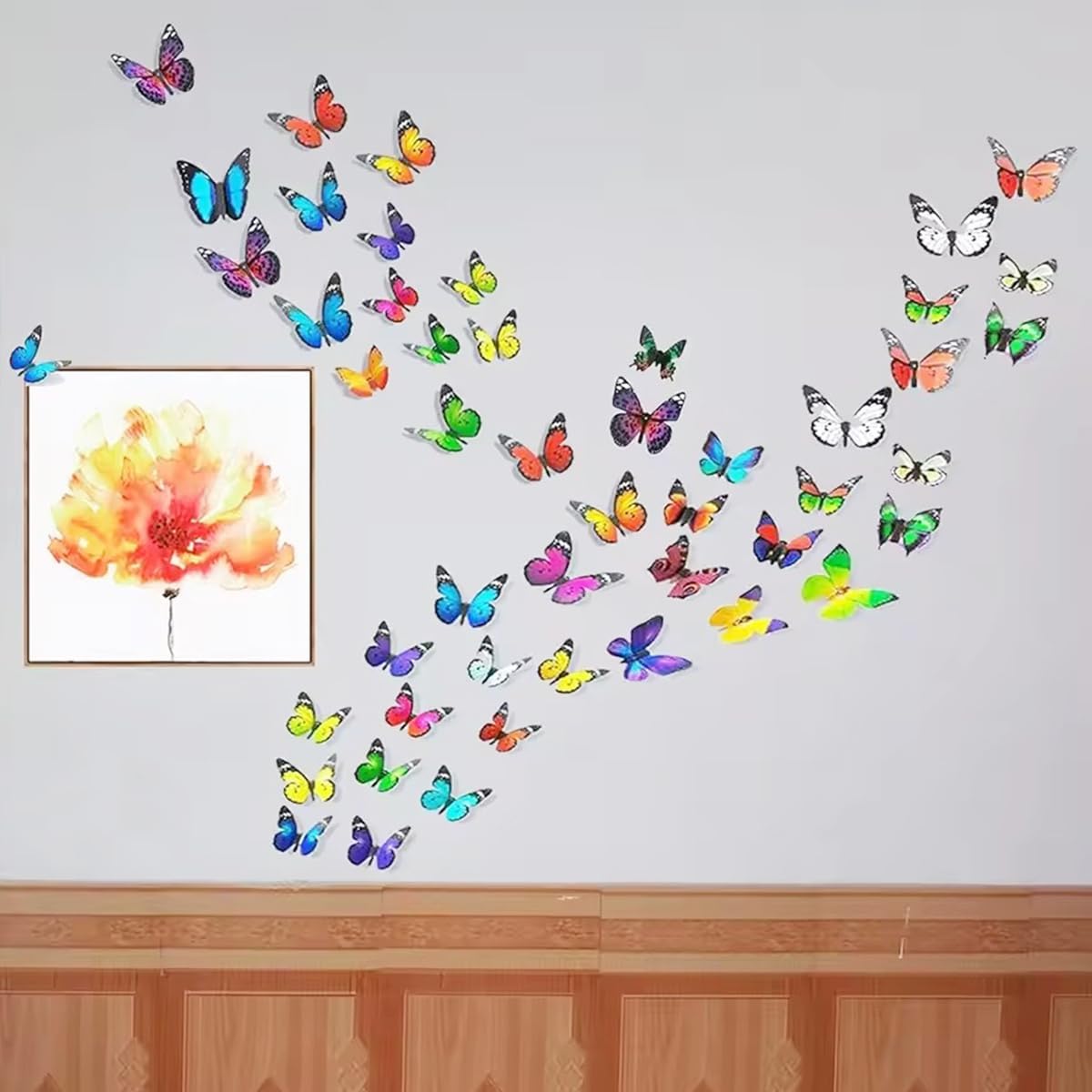 Skiennix 50PCS 3D Colorful Butterfly Wall Stickers - Removable DIY Art Decor for Home & Parties