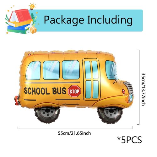 5 PCS Back to School Balloons, School Bus Kindergarten Balloon for Classroom Welcome Back to School Decorations Large Aluminum Foil Balloon Set First Day of School Party