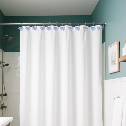 LLYSTTDS Blue Bow Shower Curtain Hooks 12pcs Rust Proof Shower Curtain Hooks Shower Rings for Curtain Cute Shower Curtain Hooks for Bathroom Baby Room Art Decor