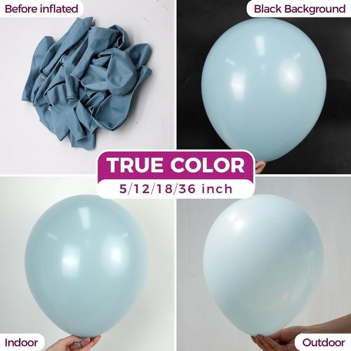 Bezente 36-Inch Giant Dusty Blue Balloons - 8 Pack Jumbo Round Latex Balloons for Weddings & Parties