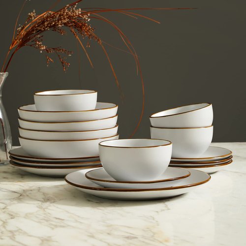 Stone Lain Brasa Modern Stoneware 16 Piece Dinnerware Sets, Plates and bowls Sets, Dish Set for 4, White