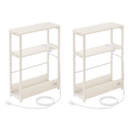 VASAGLE Side Tables with Charging Station, Set of 2 Narrow End Tables, 3-Tier Nightstands, Sofa Tables for Small Spaces, for Living Room, Bedroom, Study, Cream White ULCT664W01