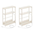 VASAGLE Side Tables with Charging Station, Set of 2 Narrow End Tables, 3-Tier Nightstands, Sofa Tables for Small Spaces, for Living Room, Bedroom, Study, Cream White ULCT664W01