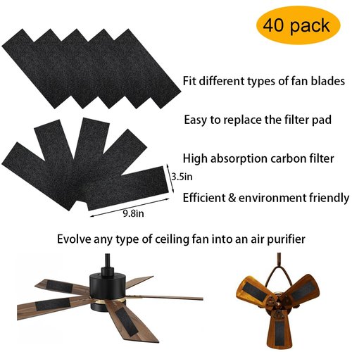 40 Pack Ceiling Fan Filters for Blades - Ceiling Fan Air Purifier Pads Accessories Dust Catcher - Activated Coconut Carbon Fan Filter