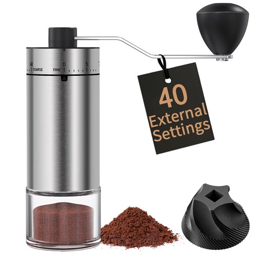 CIRCLE JOY Manual Coffee Grinder with 40 External Adjustable Settings and Ceramic Conical Burr, Portable Stainless Steel Hand Coffee Grinder for Camping, Travel and Espresso