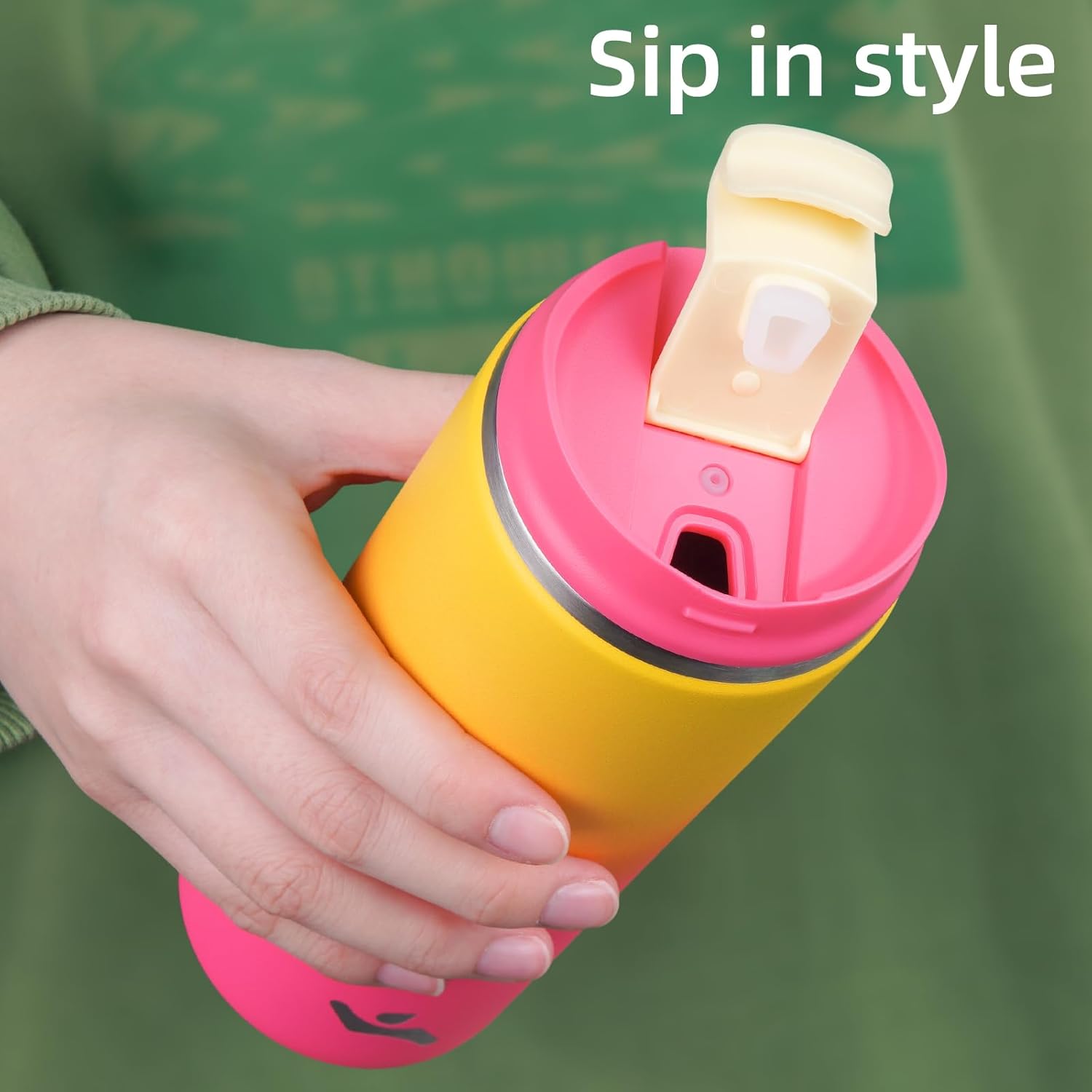 Skiennix 16 oz Insulated Travel Coffee Mug - Double Wall Stainless Steel with Lid | Rainbow Design