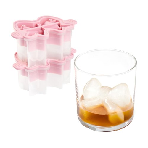 Tovolo Bow Ice Mold Pack of 2 Pink Holiday Bow Shaped Ice Cube Molds for Cocktails, Festive Ice Mold Christmas Stocking Stuffer for Adults, Slow Melting Dishwasher Safe BPA Free Holiday Ice Molds