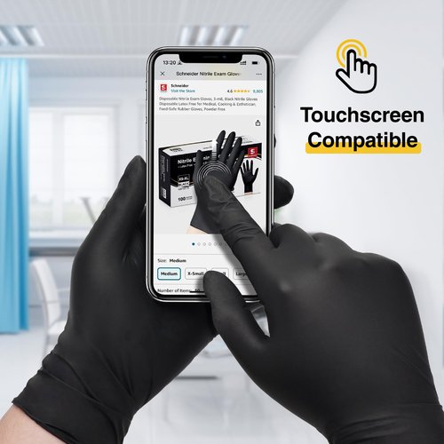 Schneider Nitrile Exam Gloves, Black Latex Free Powder Free Disposable Gloves for Medical, Cooking, Cleaning, and Food Prep (Large, 1000)