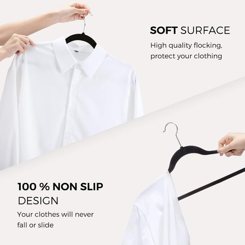HOUSE DAY Premium Velvet Hangers - 50 Pack Black Non-Slip Flocked Felt | Sturdy 360° Rotatable Hook