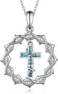 Regine Switzerland 925 Sterling Silver Cross Necklace - Turquoise Crown of Thorns Pendant for Women