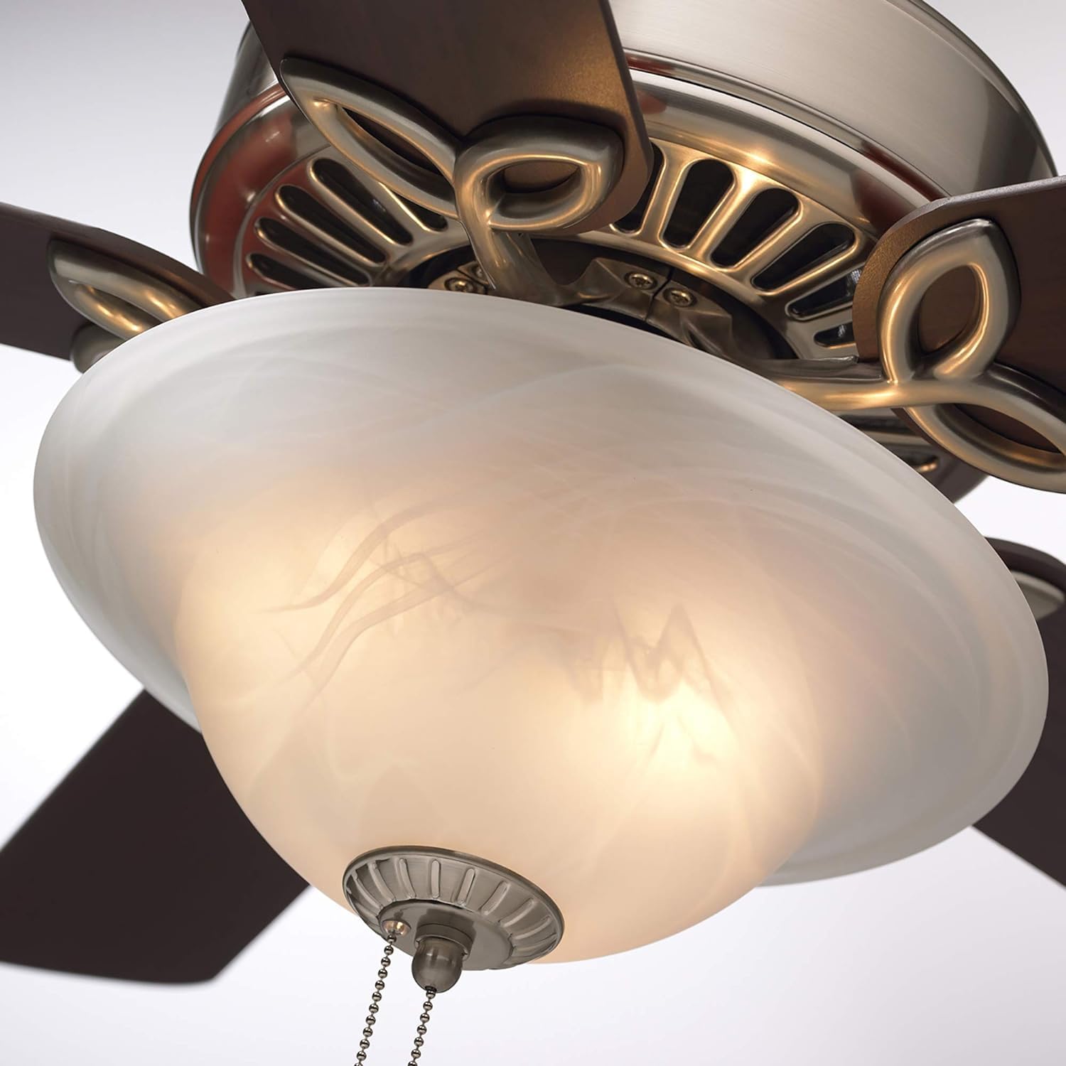 Kathy Ireland Home [CF712BS] Pro Series LED Ceiling Fan with Pull Chain | 50-Inch Fixture with Dual Mount for Flush or Downrod Hanging | Reversible Blades with Light Bulbs Included, Brushed Steel