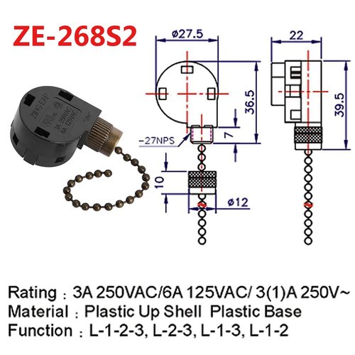Ceiling Fan Switch Zing Ear ZE-268s2, 3 Speed 4 Wire Fan Replacement Parts Accessories Pull Chain Switch Compatible For Ceiling Fans Wall Lights Cabinet Lamps(Bronze)