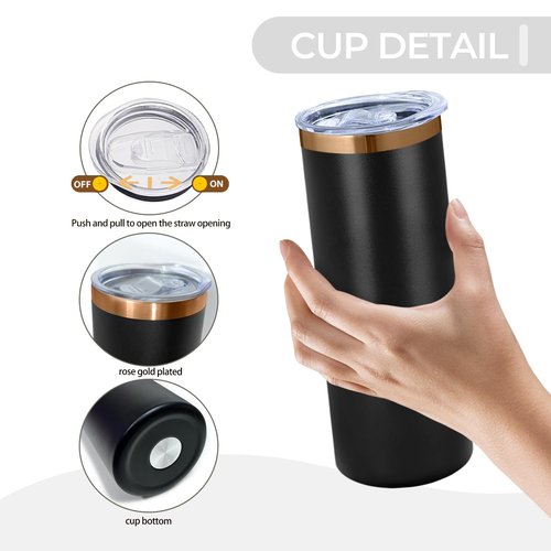 16 Pack Rose Gold Plated Stainless Steel Tumbler Straight Double Wall Powder Coated for Laser Engrave, 20oz Black to Bronze