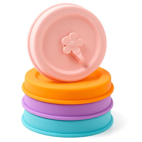 Lelife Silicone Mason Jar Lids, Regular and Wide Mouth Compatible, with Straw Hole and Stopper (bright color 4pcs)