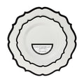 PLASTICPRO 128 Pack Elegant Disposable Plastic Plates Combo Set Bulk Pack Includes 64 Dinner Plates and 64 Salad Plates Heavy Duty Fancy Party Plates White with Black Contemporary Design