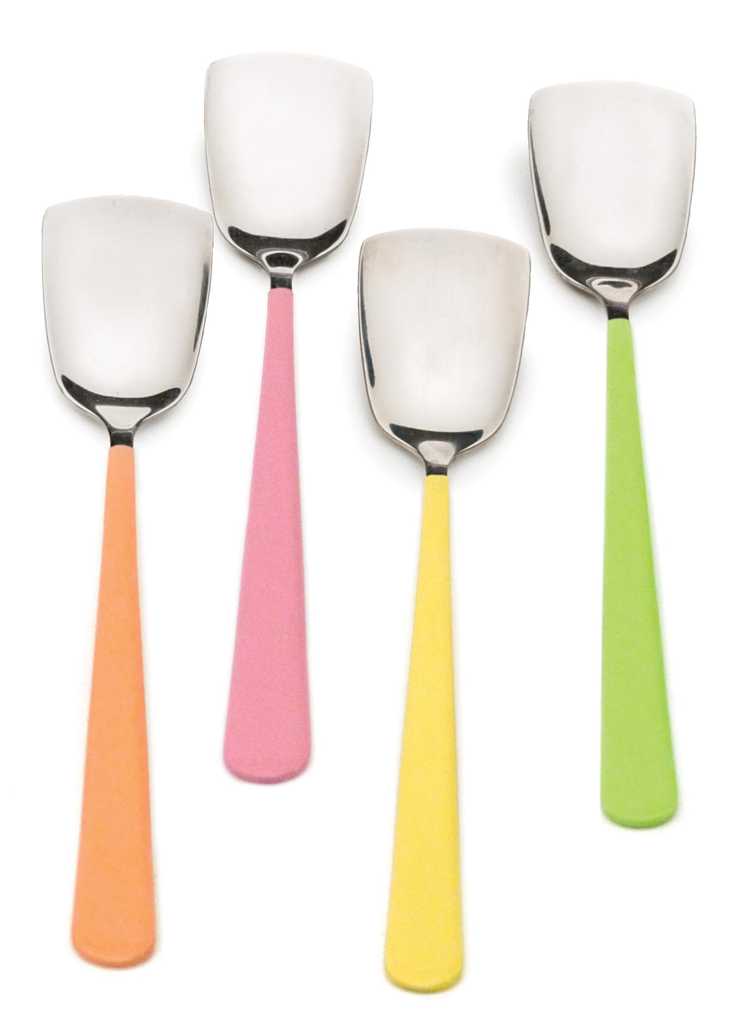 RSVP International Ice Cream Tool Collection, Dishwasher Safe, Large Handle, Colored Handle Spoons, 4 Piece