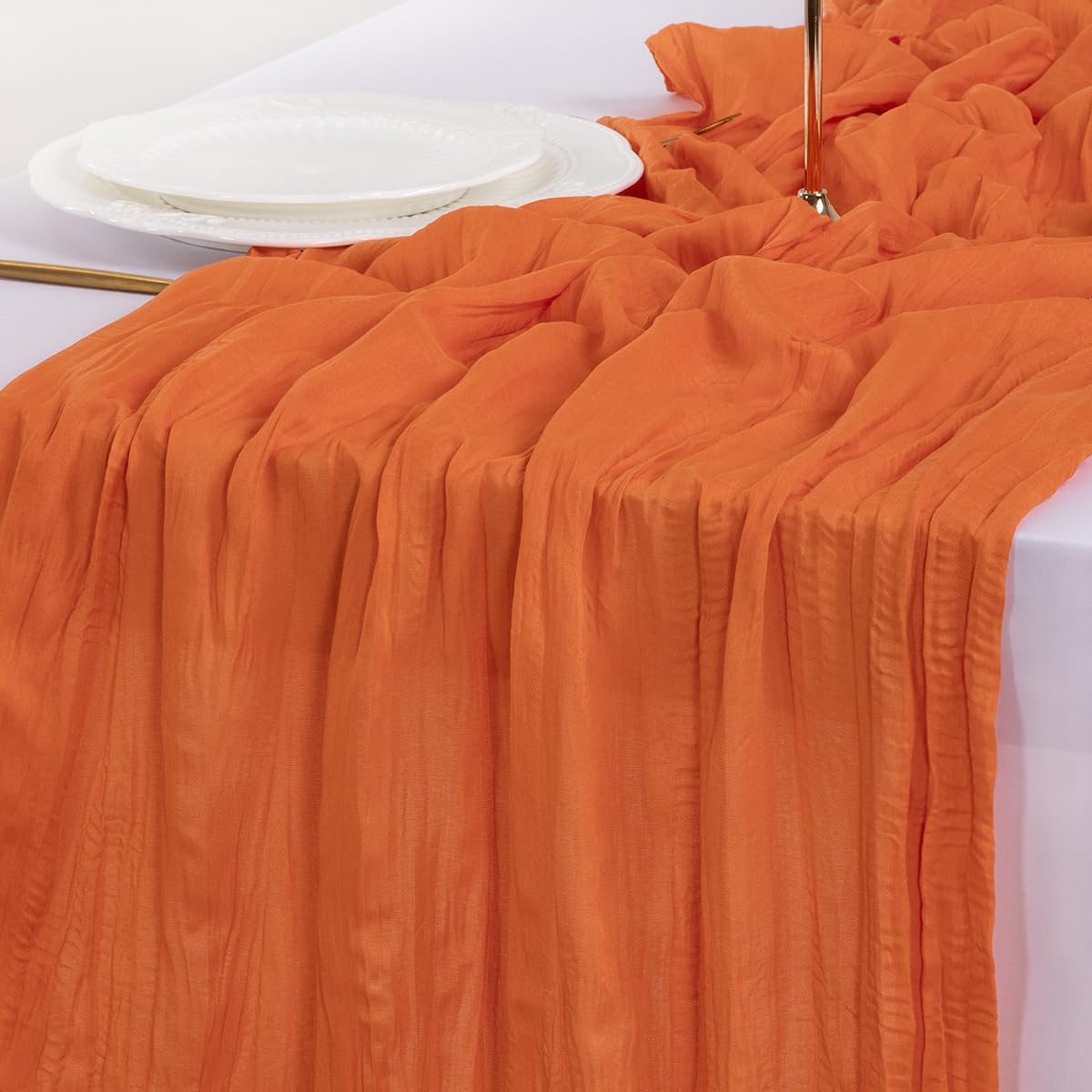 Socomi 10pcs Orange Cheesecloth Table Runner - 120 Inch Boho Rustic Decor for Weddings & Parties